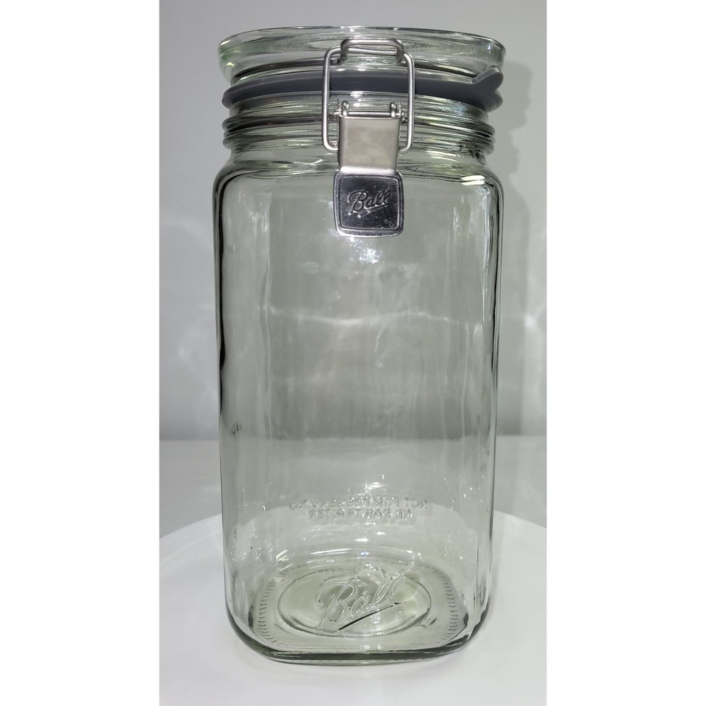 Ball Storage Canister Jar Large Clear Glass Square Wire Bail Latch Lid